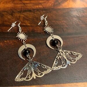 The Sun and The Moon Moth Boho Dangler Earrings